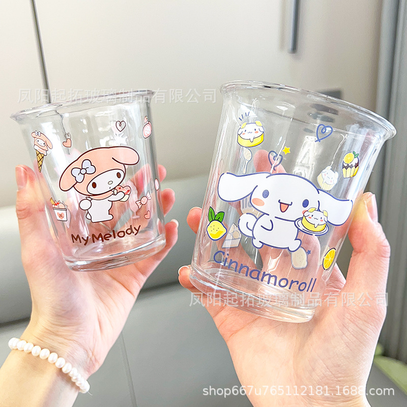Glass Water Cup Cute Cartoon Flip-top Milk Cup Korean ins Style Couple Home Breakfast Juice Coffee Cup