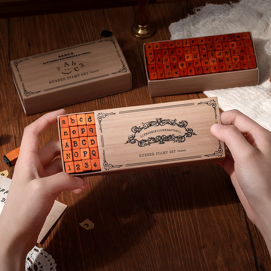 Diez sellos de madera 70 sellos de madera retrógrada caja de sellado transfronterizo letras y minúsculas signos alfanuméricos sello