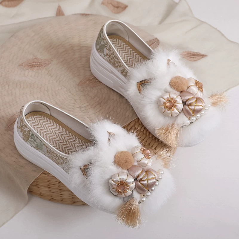 [Толстая подошва настоящих волос] 2025 новый тигровый туфли