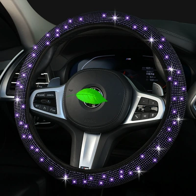 Steering wheel cover with Rhinestones, Diamond-Encrusted Steering Wheel - deep-violet-38cm