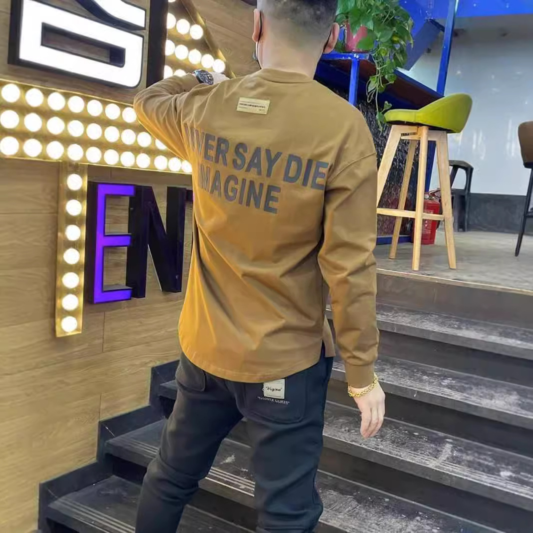 网红潮牌圆领卫衣男秋季新款字母休闲上衣服时尚燕尾开衩百搭长袖