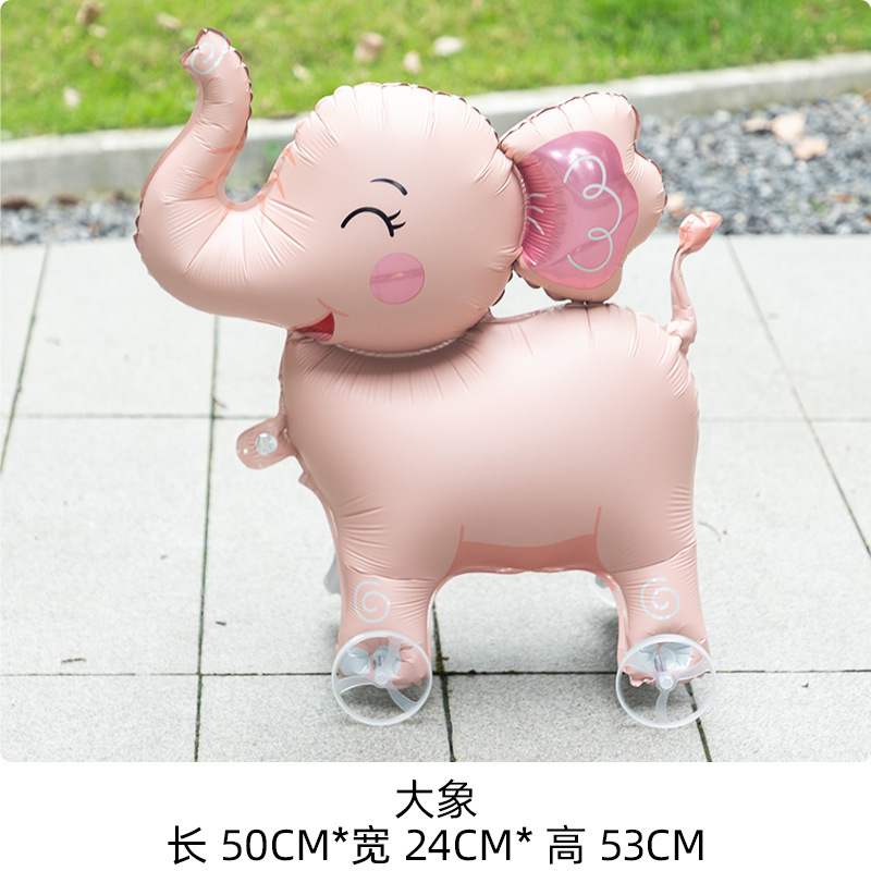 インターネット有名人の同じスタイルの歩く車輪付き立ち漫画動物アルミフィルムバルーンリードバルーン子供の写真小道具ギフト|undefined