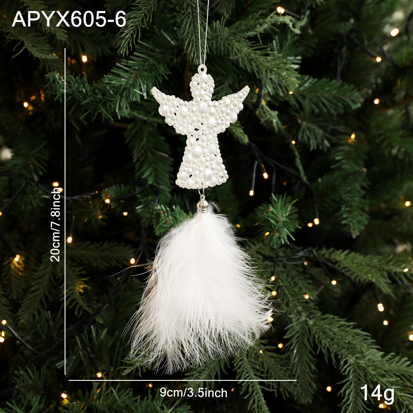 Nuevas plumas transfronterizas de nieve blanca colgante de plástico árbol de Navidad colgante decoración de atmósfera de vacaciones