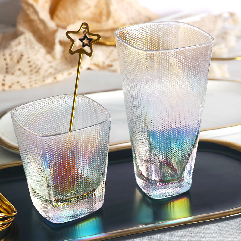 Simple tela a cuadros taza de cristal cuadrado grueso Fondo cristal Polka Dot patrón alto corto transparente hogar taza de agua