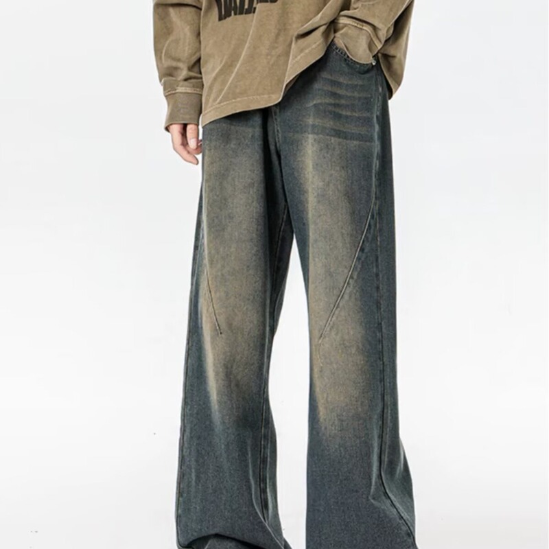 American High Street Straight-Leg Jeans for Men, Stylish Retro Loose Fit, New Trendy Versatile Wide-Leg Pants for Men, Cross-Border American High Street Straight-Leg Jeans for Men, Stylish Retro Loose Fit, New Trendy Versatile Wide-Leg Pants for Men, Cross-Border
