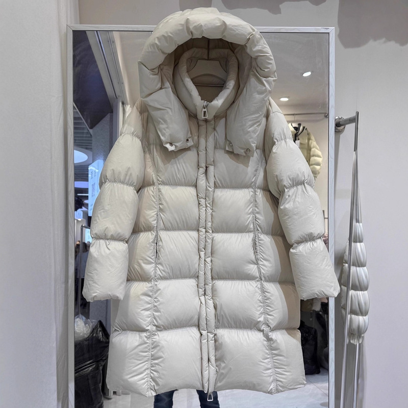 2025 New Winter down Jacket Mid-Length Over-The-Knee Hooded White Duck down Thickeneded Loose Large Size Puff Warm Jacket