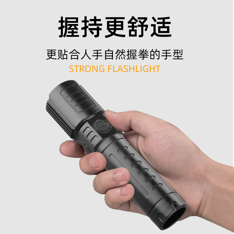 クロスボーダーled懐中電灯強い光屋外充電超明るいUSB伸縮ズームピント合わせ緊急家庭用懐中電灯|undefined