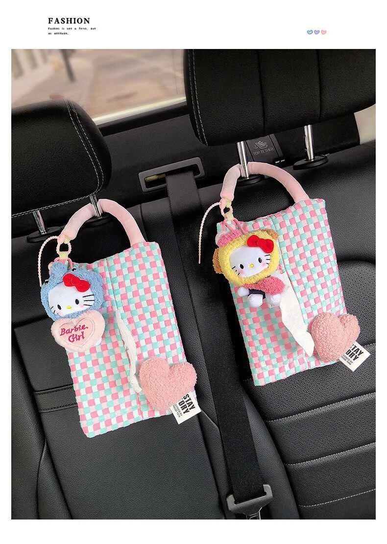 Car Tissue Box, Cute Kt Cat Tissue Box, Car Tissue Hanging Bag, In-Car Tissue Box, Gift for Girls, High-End Feel