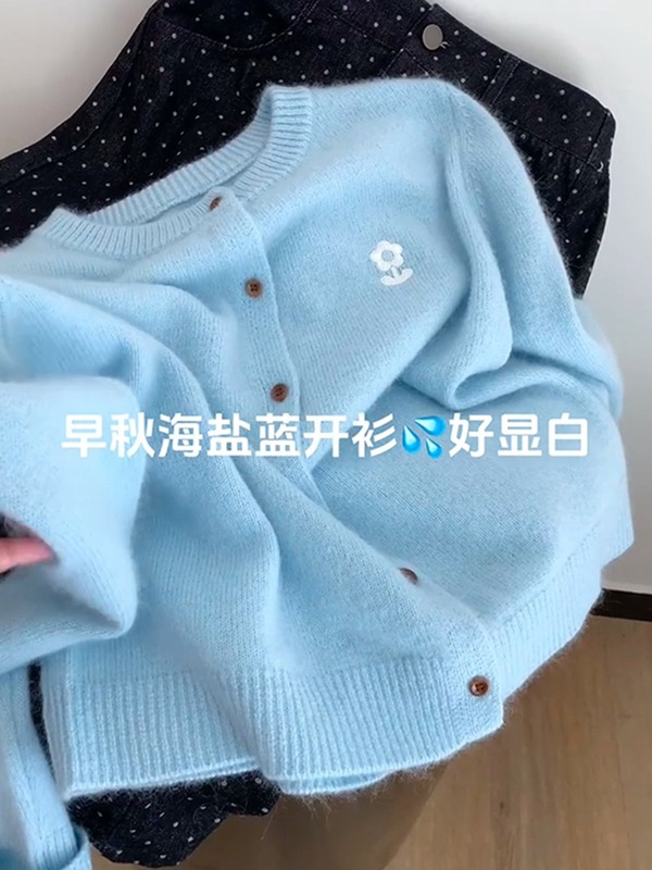 韩系刺绣圆领针织开衫女秋季2025年冬装新款宽松毛衣外套女士上衣|undefined