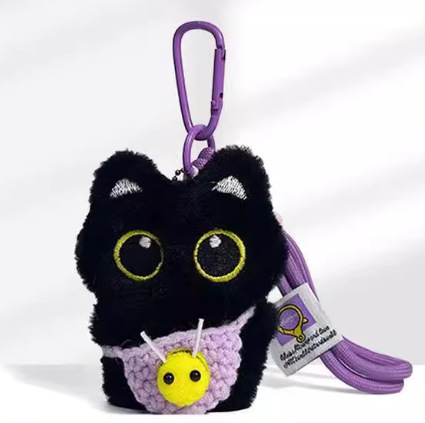 Super lindo pequeño gato negro colgante personalidad lindo muñeca de peluche tejido a mano colgante regalos multicolores para un buen amigo