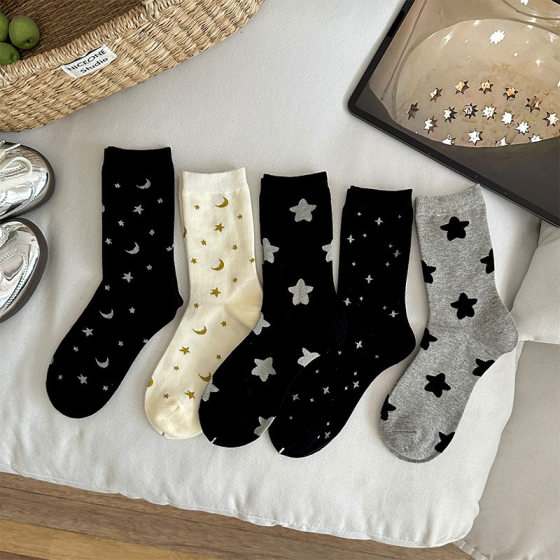 Xingyue Poster Socks Children's Mid-length Socks Autumn New Cute Sweet Pile Socks Korean-style Ins Internet Celebrity Stockings
