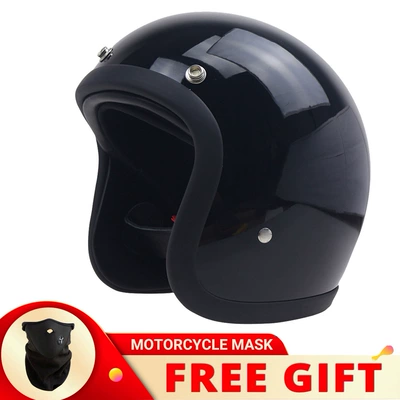 Motosiklet kaskı (dəbilqə), Unisex Retro Cruise Helmet - bright-black-mask-s