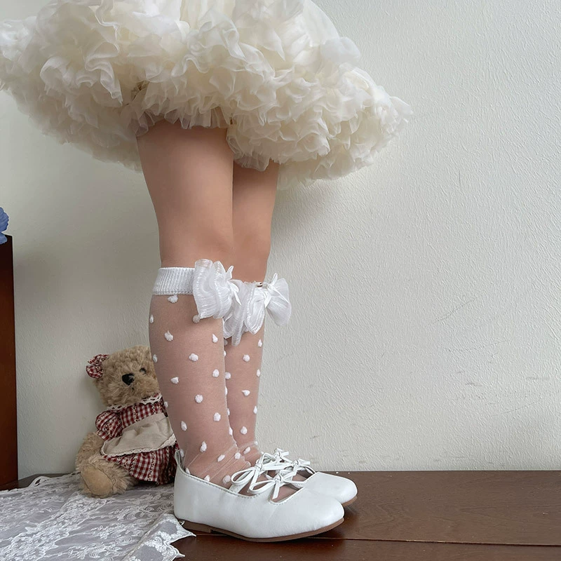 Summer children's glass socks with bow for elementary school students
