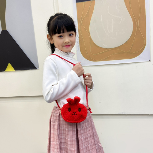New children's bag winter cute lamb wool crossbody bag strawberry money clip for 1-3-5 year old children accessories bag