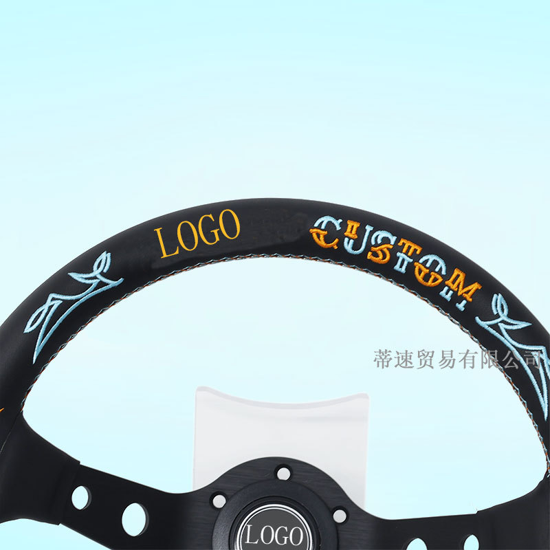 Cross-Border Bestseller 13inch Modified Quick-Release Racing Steering Wheel, Ultra-Fiber Leather, Universal Genuine Leather, Large Concave Embroidered Steering Wheel
