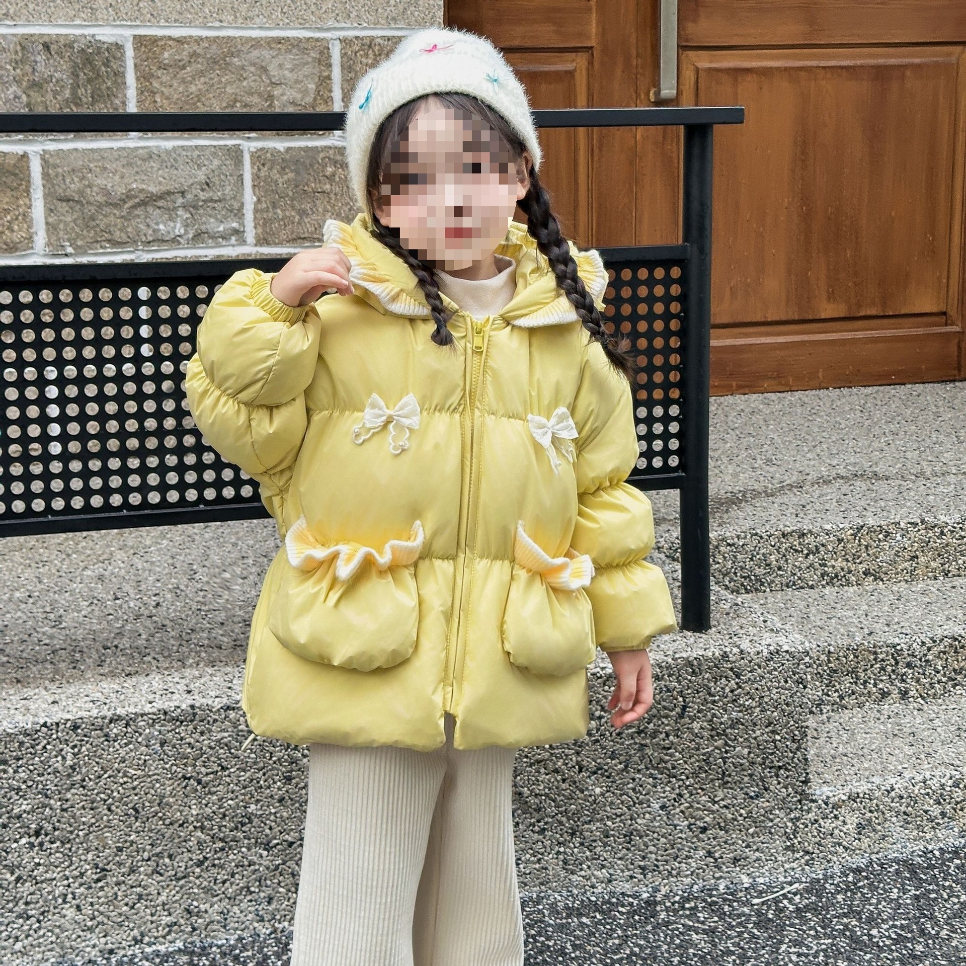 新款儿童羽绒服女童修身女宝洋气蝴蝶结小童冬季女童时尚防寒外套