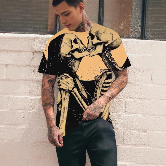 Men's 3D digital gold dollar symbol pattern round neck and short sleeve T-shirt, summer casual fashion