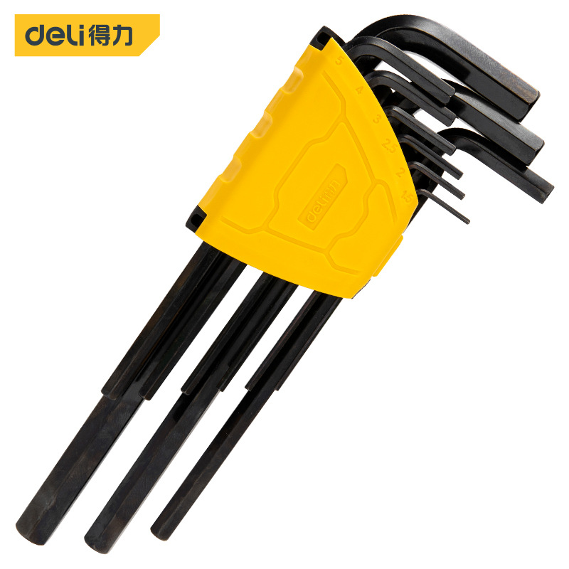 得力工具DL231209H内六角扳手9件套发黑加特长平头内六方板手