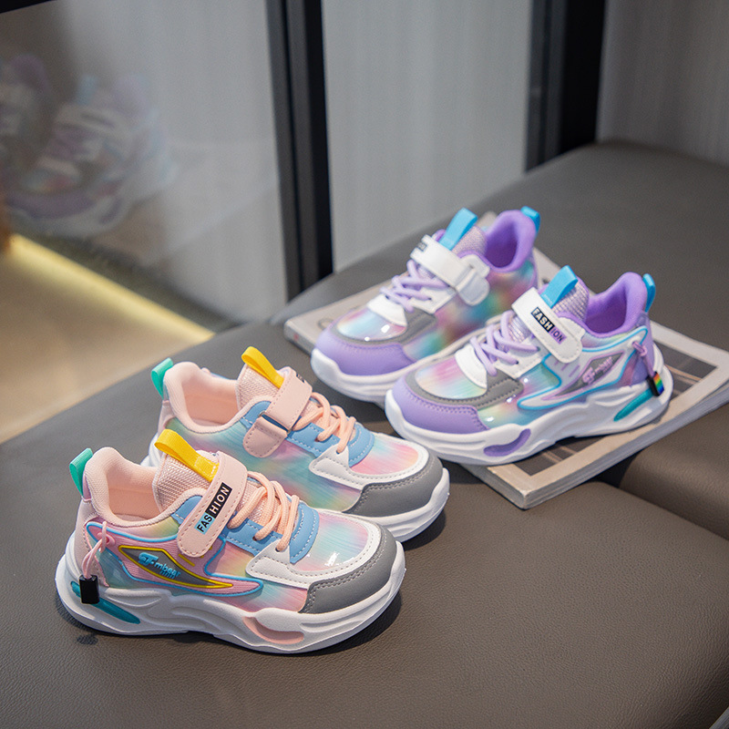 Girls' Sports Running Shoes 2026 Spring/Summer New Versatile Breathable Soft-Soled Children's Elementary School Leather Trendy Sneakers