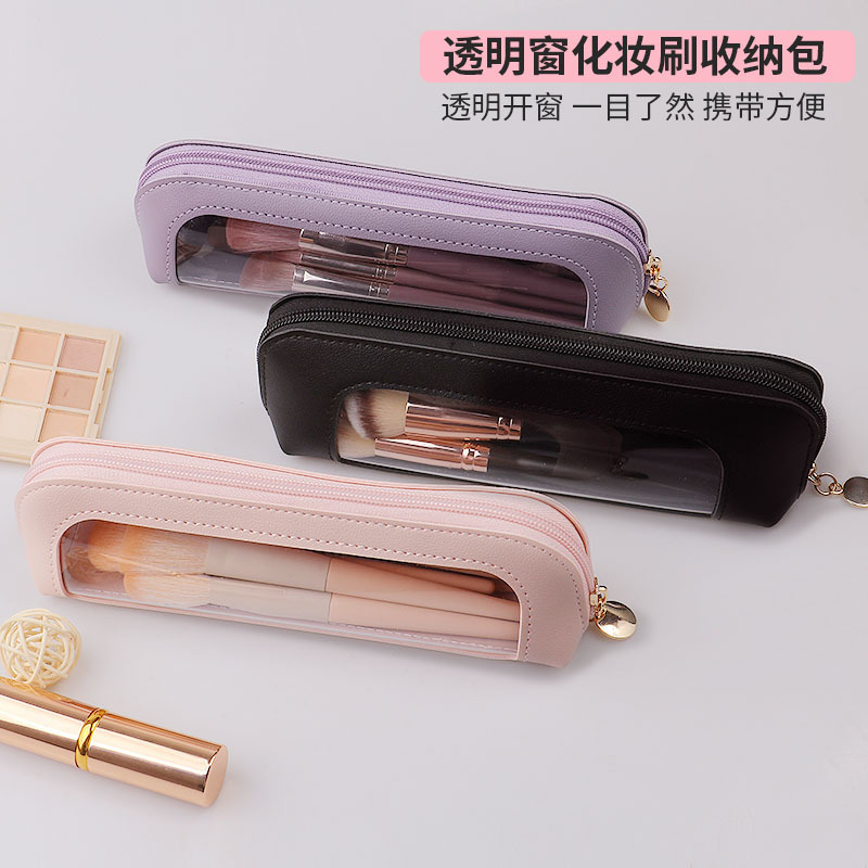 PVC windowed makeup brush storage bag, transparent bag, portable simple pencil case, large-capacity eyebrow pencil and eyeshadow brush bag PVC windowed makeup brush storage bag, transparent bag, portable simple pencil case, large-capacity eyebrow pencil and eyeshadow brush bag
