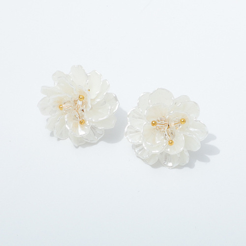 Ins-style double-layer floral bead acrylic circle earrings with retro geometric personality fashion pearl earrings