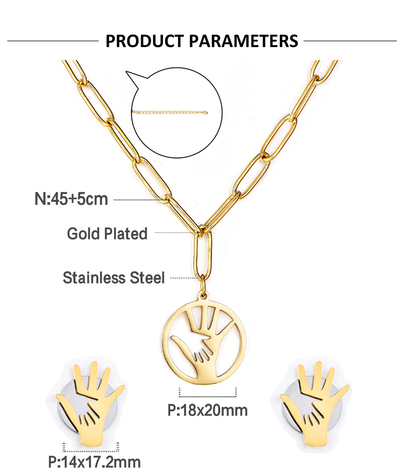 Fashion Oval Heart Shape Stainless Steel Earrings Necklace 1 Set