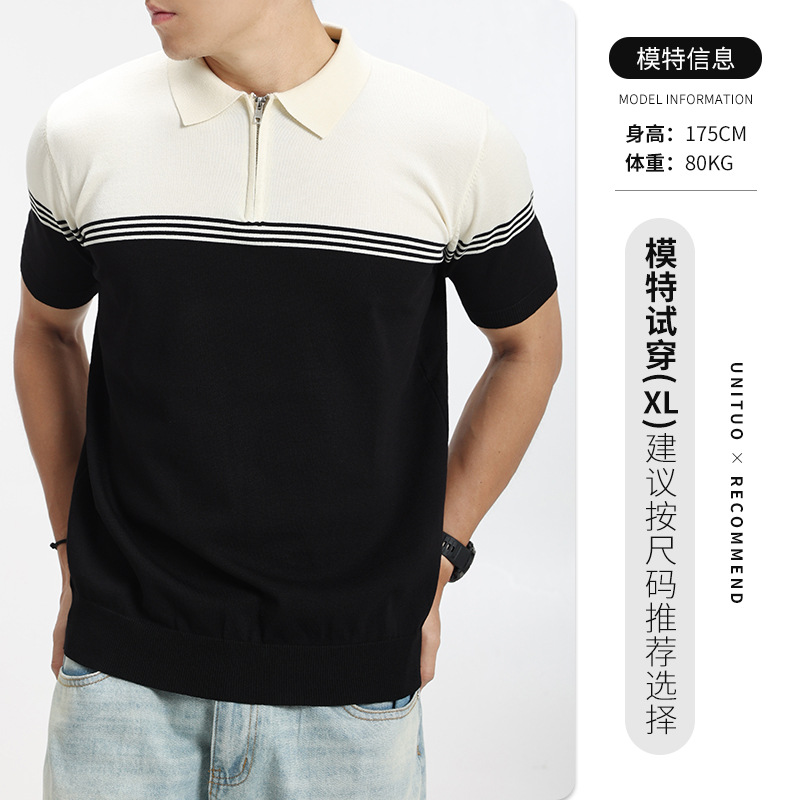 Hombres de color contrastante jersey polo de hielo de manga corta hombre de alto nivel con collar de negocios casuales viejos estilos de verano para hombres