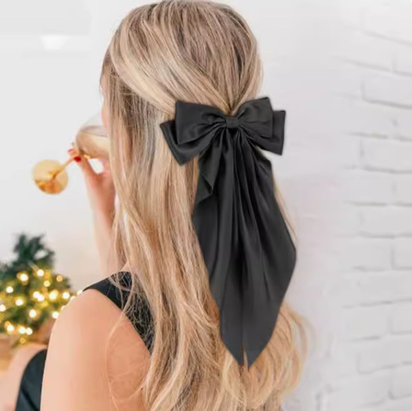 新款咖色系黑色蝴蝶结发夹后脑勺拖尾发饰洋气材料超仙弹簧夹头饰