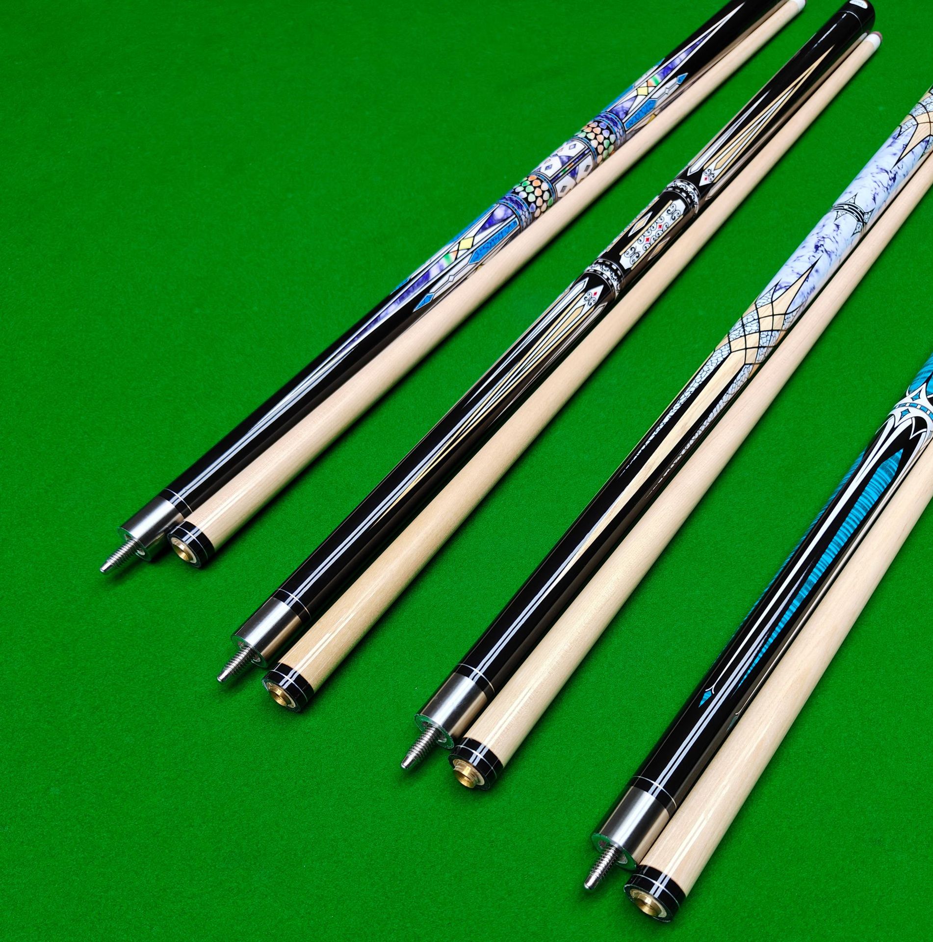 新品炫彩系列台球杆优质枫木印花握把中八大头桌球杆美式九球杆-阿里巴巴