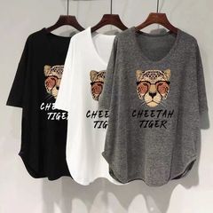 ファットmm 150kg ゆったり大きいサイズ ミドル丈 UVカラー 半袖 Tシャツ レディース 夏新作 韓国版 痩身お腹カバートップ