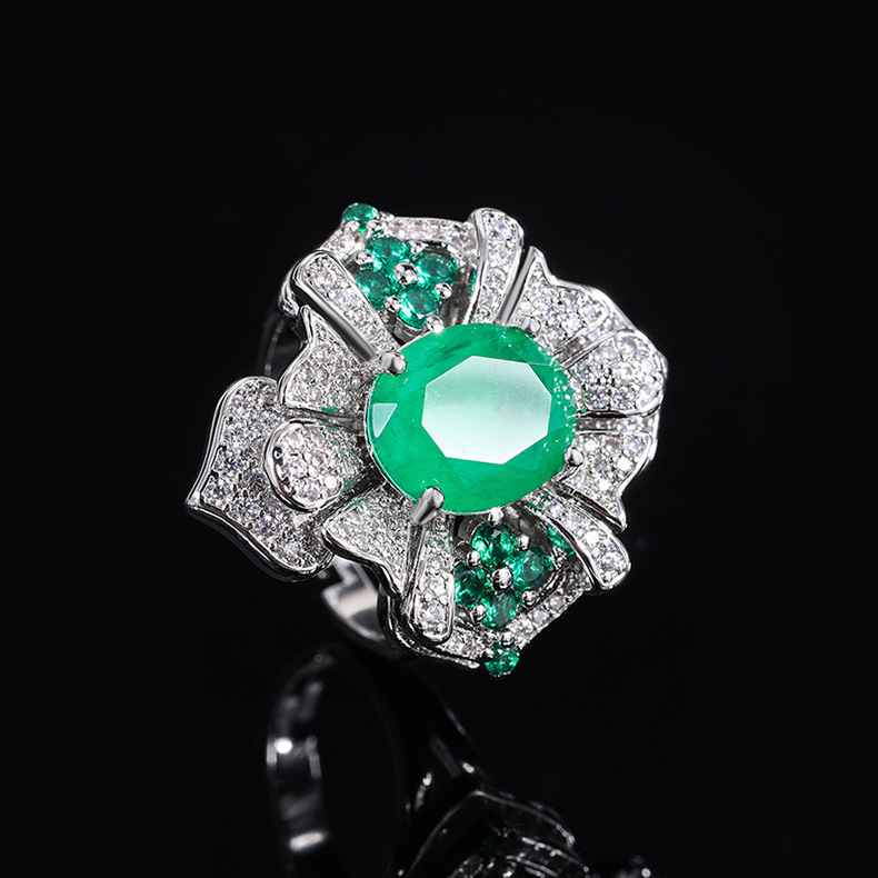 Fashion Flower Brass Inlay Zircon Rings 1 Piece