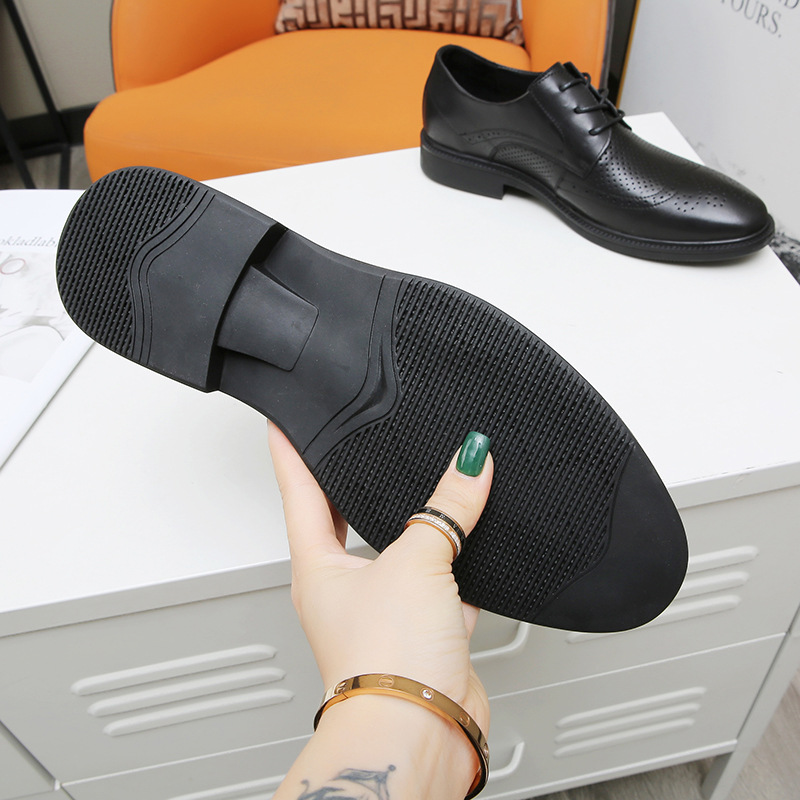 Men's Leather Formal Shoes With Straps And Perforated Design_voghion.com