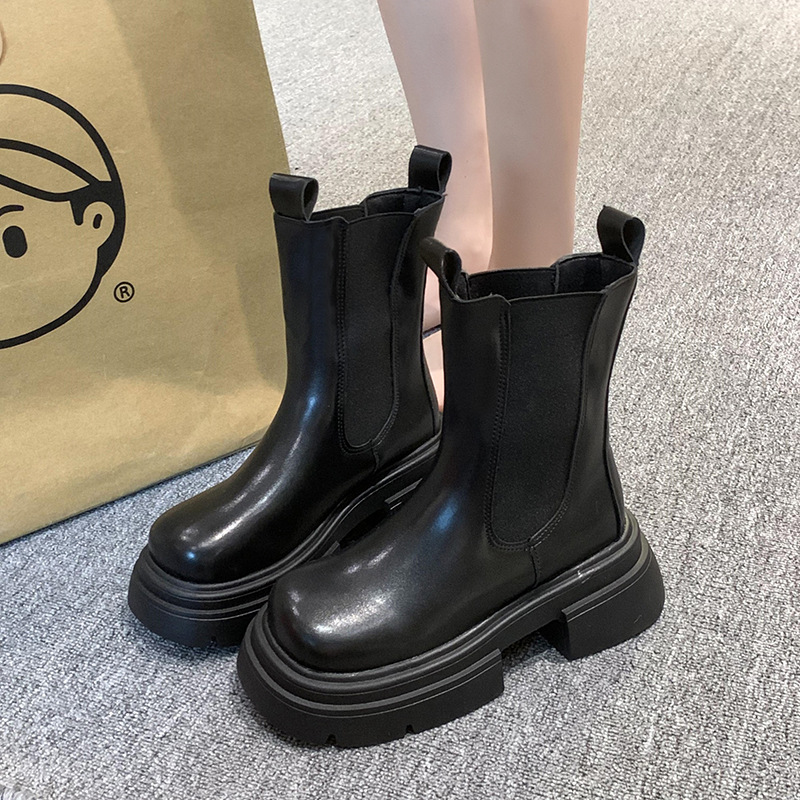 Women's Fleece-lined Platform Martin Boots Mid-calf Style_voghion.com
