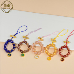 Wholesale gold-leaf, incense ash, glazed five-road Wealth Gods mobile phone pendant, Buddhist rosary beads, hand-held keychain, and bag charm accessories