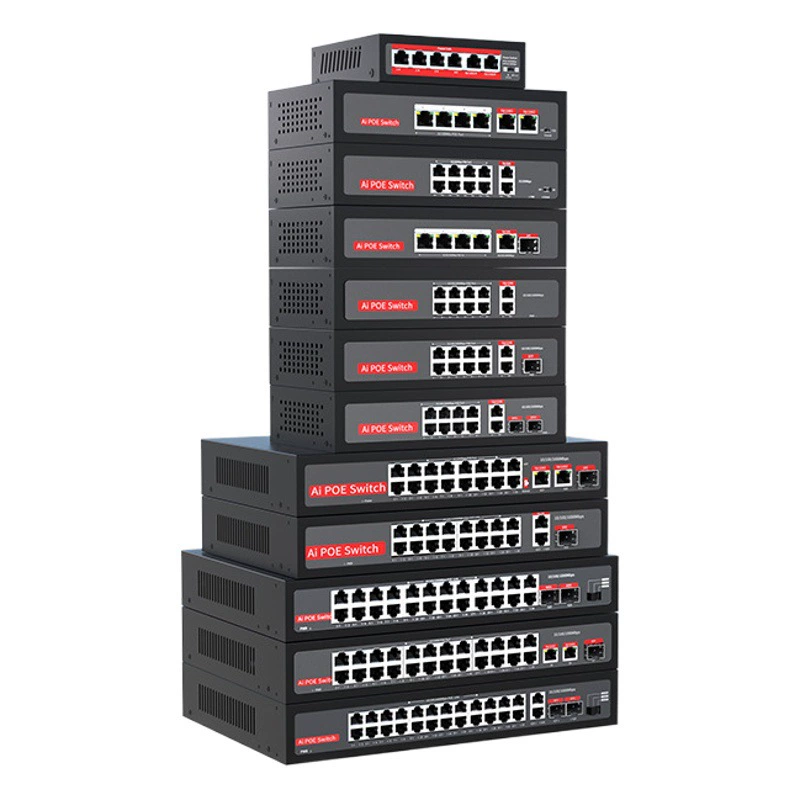 100-метровый гигабитный коммутатор POE, 4-портовый 5/6/8/16/24-портовый Стандартный мониторинг источника питания 48 В, совместимый с Haikang Dahua