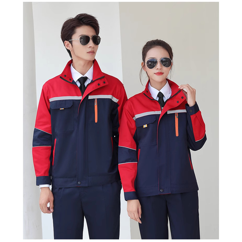 Spring and Autumn Long Sleeve Work Clothes Suit Men's Thickened Wear-resistant Reflective Strip Work Protection Clothing for Construction Site Auto Repair Factory Workshop