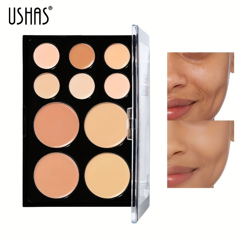 USHAS maquillaje transfronterizo de 10 colores, placa de sombreado de reparación de la piel, crema de máscara de acné, círculos oscuros en los ojos