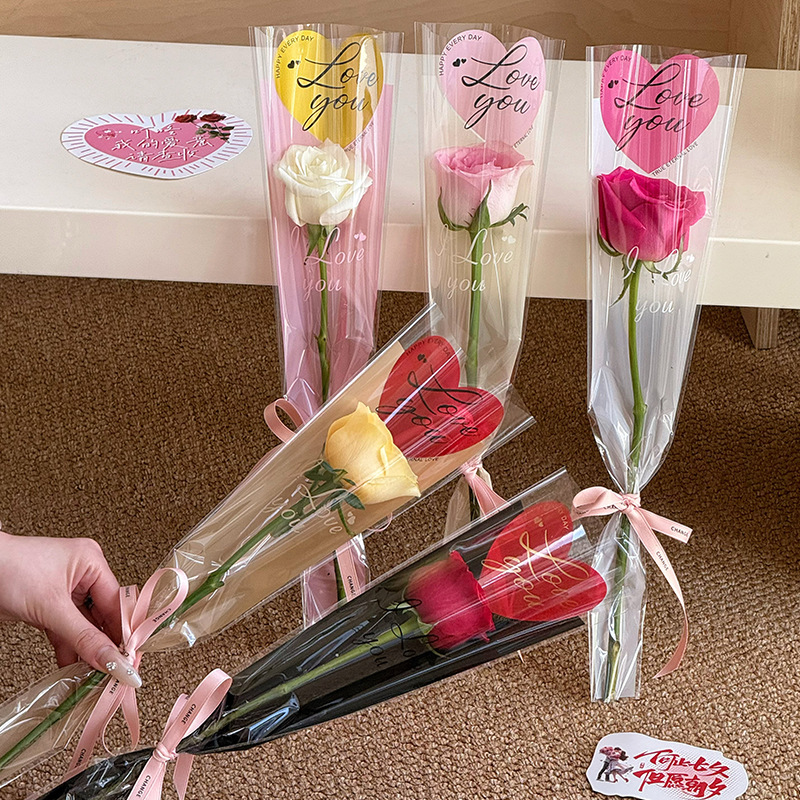 Huaxi amor bolsas de flores de un solo ramo de flores de San Valentín papel de embalaje de flores diy florista bolsa de flores bolsa de flores