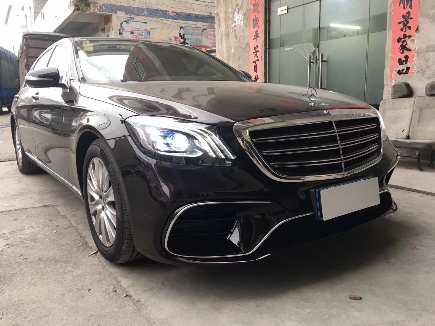 Suitable for 18-20 Model Mercedes-Benz S-Class W222 Late-Model Versions, Modified S63/S65Amg Body Kit, Front and Rear Bumper Grille Set