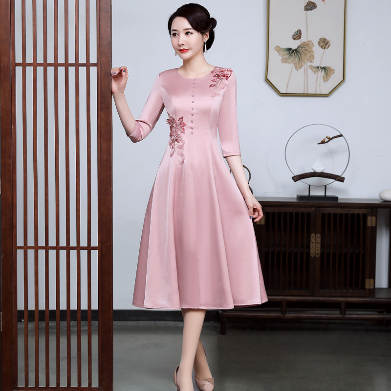 Middle-aged slimming waist A- line dress noble Western style mother-in-law wedding banquet dress wedding mother-in-law dress dress