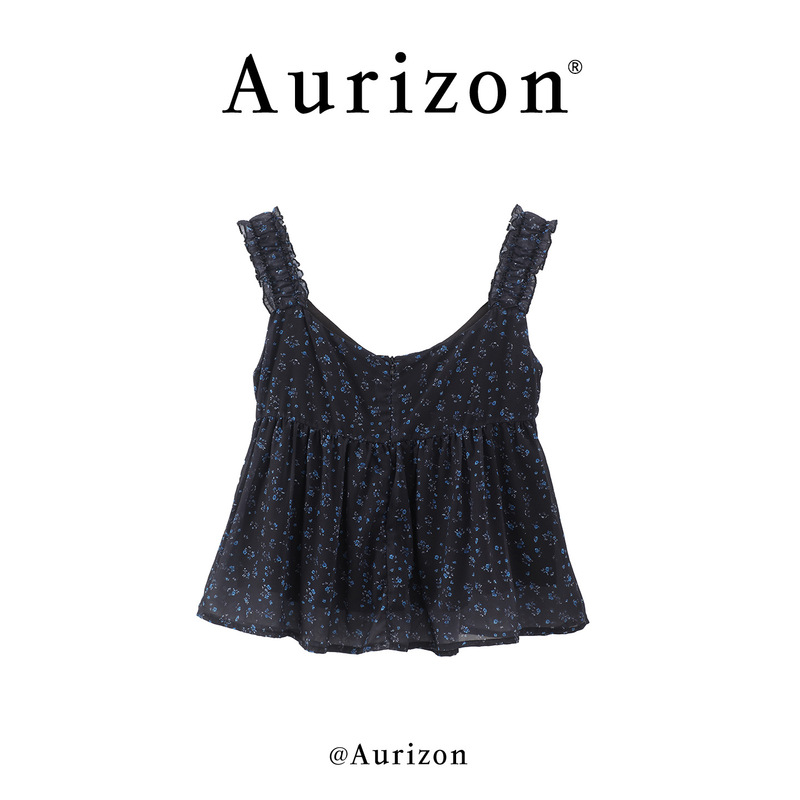 AURIZON 法式碎花吊带背心女夏季小众设计感宽松显瘦百搭无袖上衣|undefined