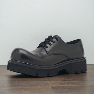 2025 Spring New Black Men's Derby Shoes Versatile Trendy Shoes British Style Thick Soles Heighten Big Toe Shoes
