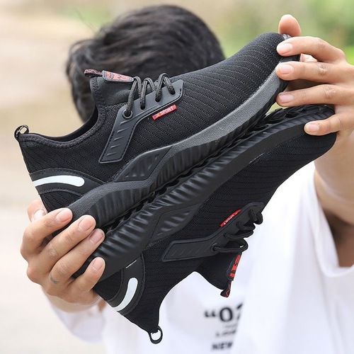 Breathable and odor-resistant anti-static safety shoes for men with steel toe cap, anti-puncture, anti-impact, for construction site work, durable protective footwear, wholesale.