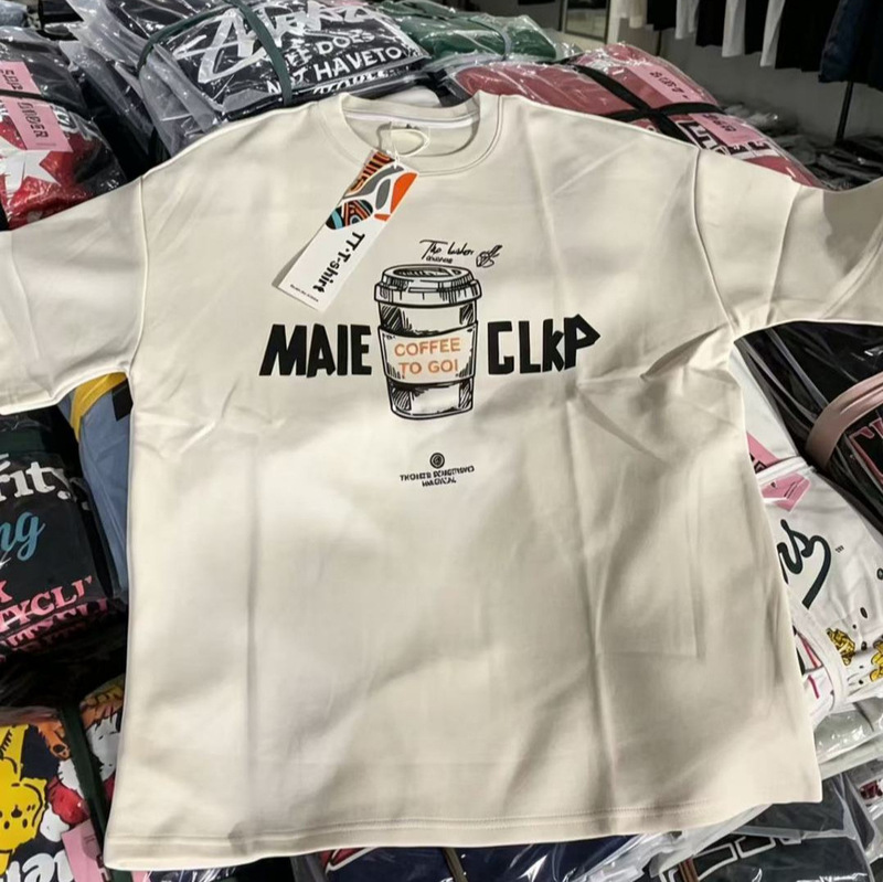African Heavyweight 400g Pure Cotton Round Neck Short-Sleeve T-Shirt for Men, Trendy Brand, Loose Fit, Large Size, Printed Half-Sleeve