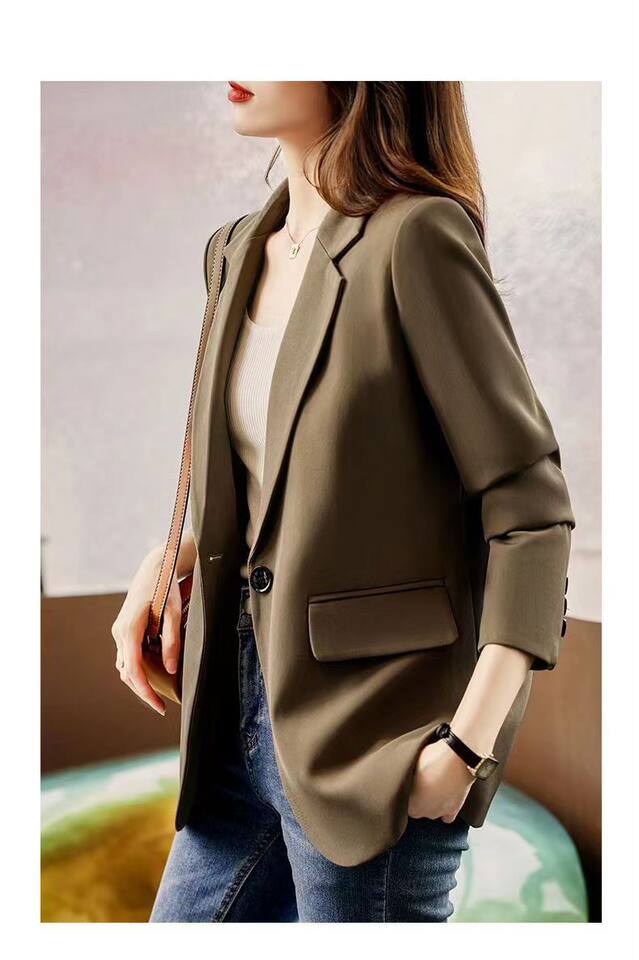 Áo vest nữ dáng suông cổ vest tay dài phong cách thanh lịch — Màu kaki, màu trắng nhạt, màu đen, Chất liệu chần bông dày màu kaki chi tiết 11
