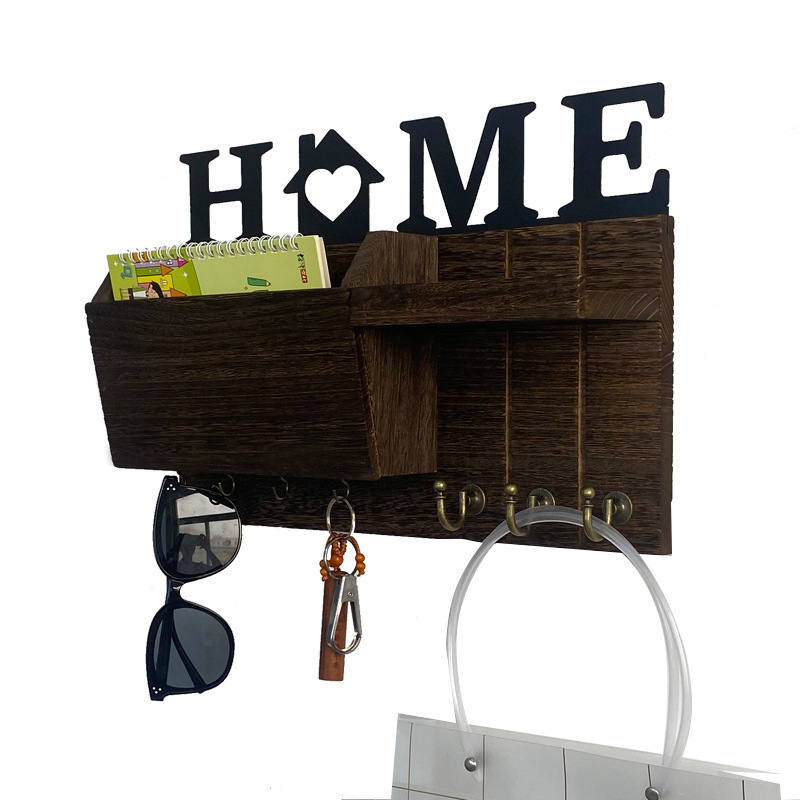 Decorative Indoor Home Wooden Floating Storage Rack Mail Organizer Wall Modern Keychain