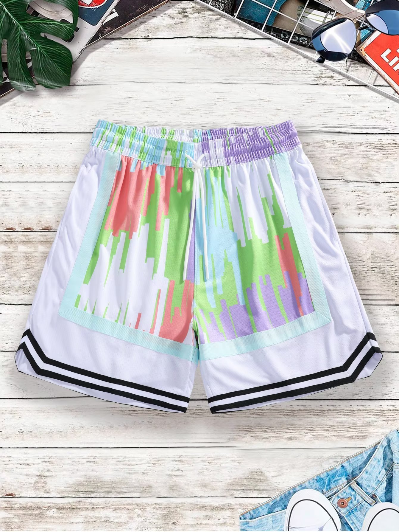 American Basketball Sports Shorts with Double Layer Mesh City Tone Daily Casual Summer Breathable Versatile Capris_voghion.com