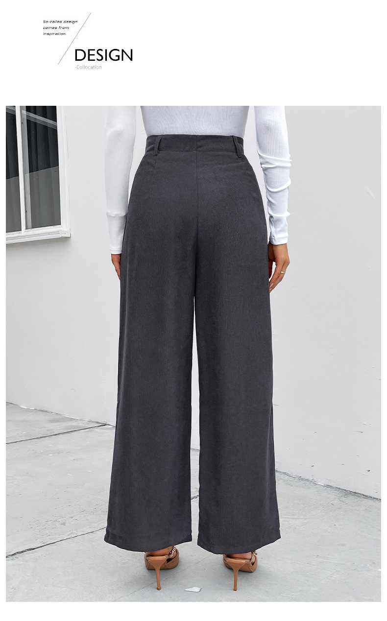 women's autumn and winter loose casual pants commuting high-waisted wide-leg pants corduroy casual button trousers_voghion.com