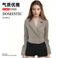 2025新款欧美GD字母修身短款西装领皮衣时尚皮夹克外套女潮流批发