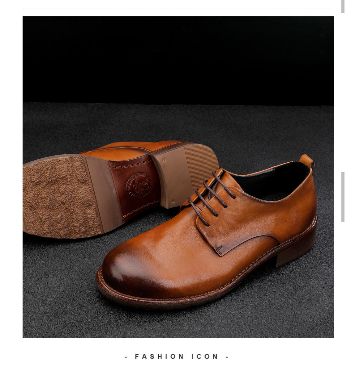 Chaussures en cuir à lacets pour hommes, semelle extérieure en cuir, tête ronde, décontractées, couche de tête, cuir de vache, couleur unie_voghion.com